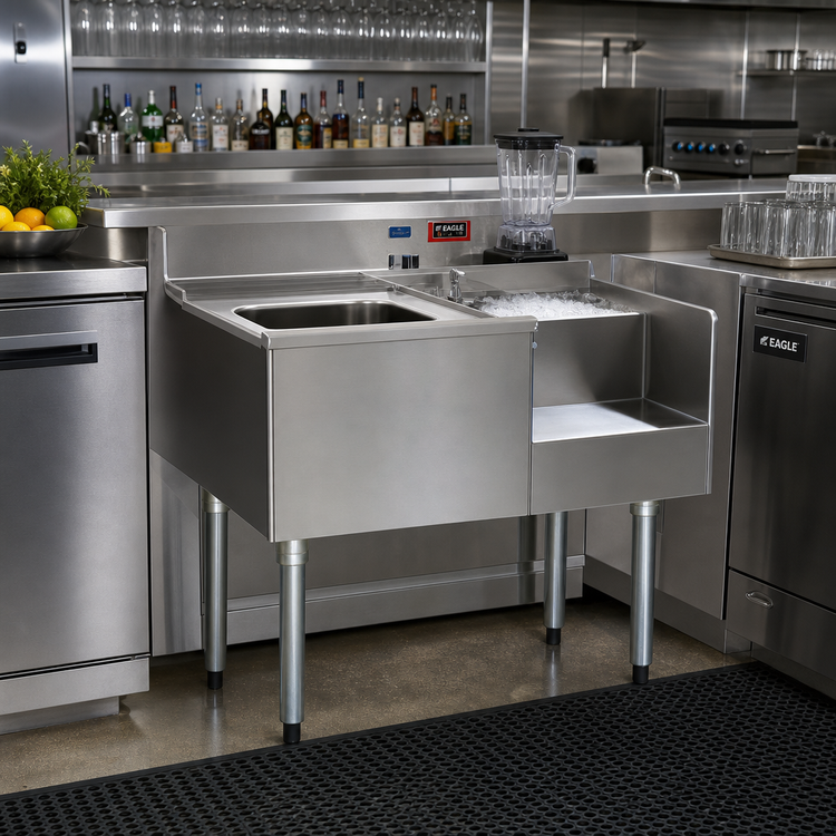 Product image #2 for Eagle Group 2200 Series Underbar Drainboard, Ice Bin, and Blender Unit with 7-Circuit Cold Plate