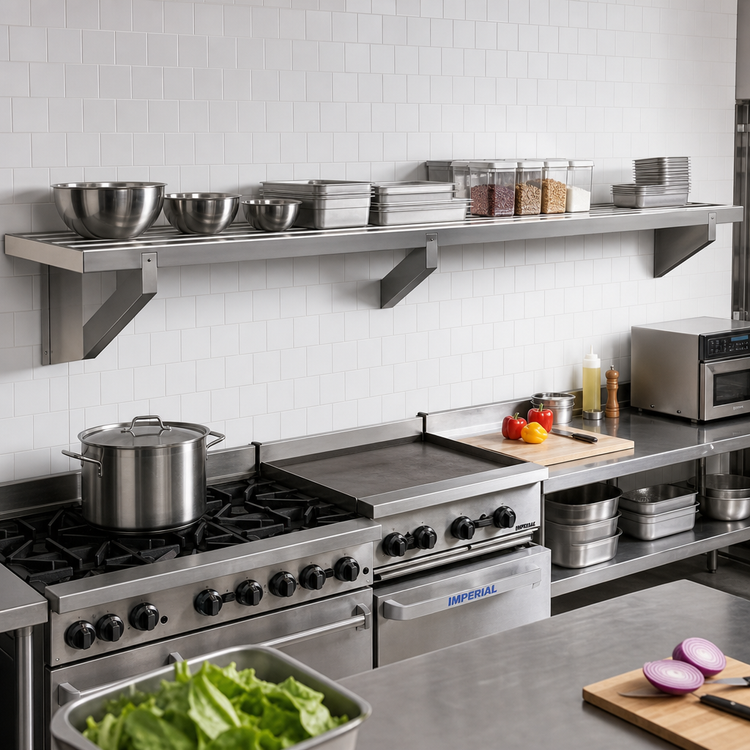 Product image #2 for Eagle Group CLHDWS-21144 Cooking Line Heavy Duty Wall Shelf, 144" W x 21" D