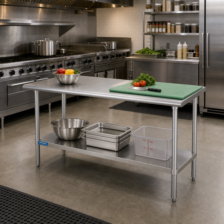 Product image #2 for 72 Inch x 14 Inch 18-Gauge 400 Series Stainless Steel Commercial Work Table with Adjustable Undershelf