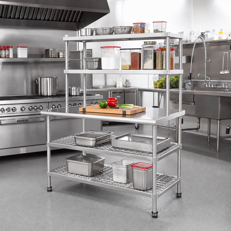 Product image #2 for Eagle AdjusTable Two-Tier Stainless Steel Work Surface System with Double Overshelf, 60 x 30 x 62-1/2 Inch, 16 Gauge