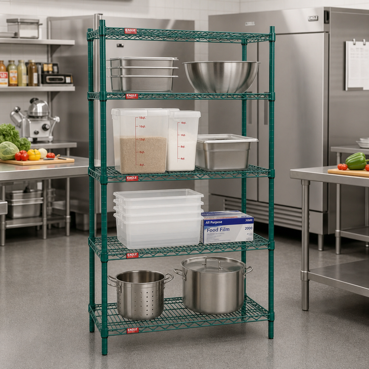 Product image #2 for Eagle Group Valu-Gard 4-Tier Wire Starter Shelving Unit, 30 x 18 x 63 Inch, Green Epoxy