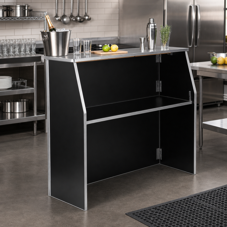 Product image #2 for Flash Furniture Foldable Portable Bar with Removable Aluminum Top, Black Laminate Panels, 47-3/4 Inches Wide