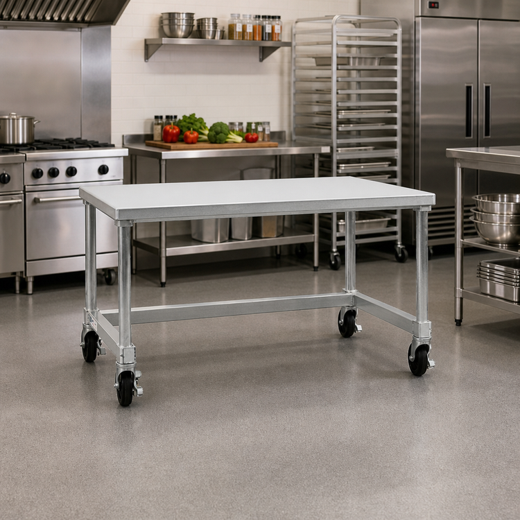 Product image #2 for 36" x 24" Mobile Aluminum Equipment Stand with 12-Gauge Top, Open Base, 1000 lb. Capacity