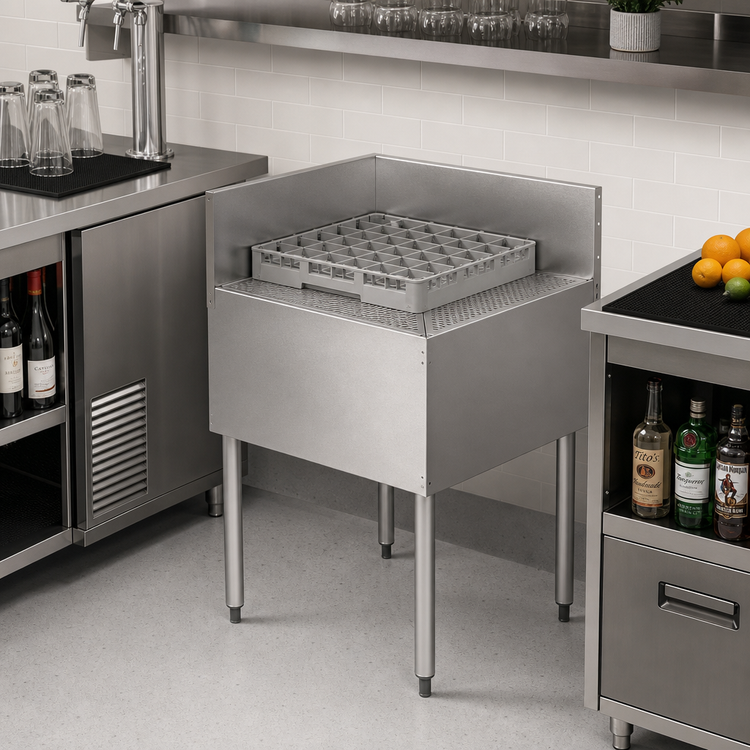 Product image #3 for Top Shelf TSF90D-I 24 Inch x 24 Inch Stainless Steel Underbar Inside Corner Drainboard with Glass Rack Inserts