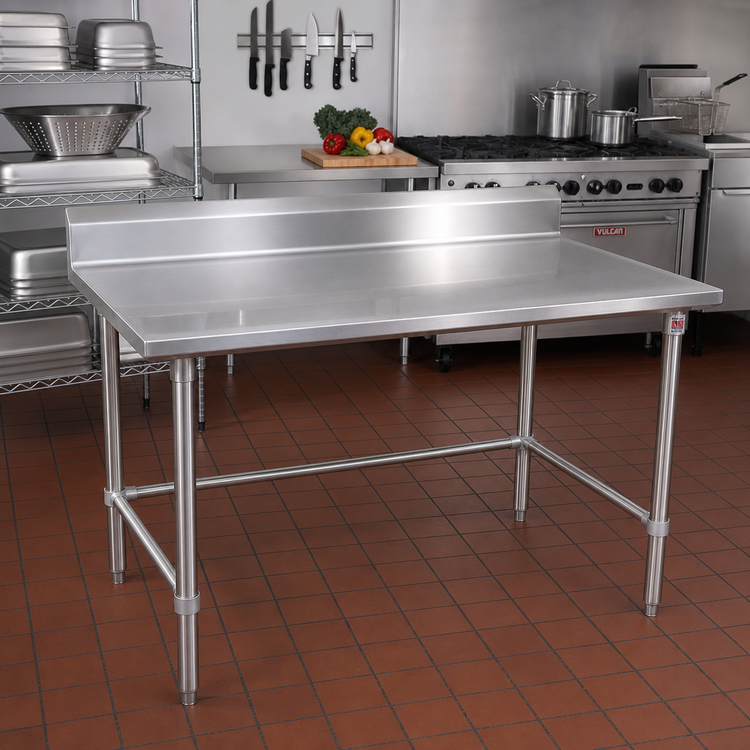 Product image #2 for John Boos Stallion 60" x 36" Stainless Steel Work Table with 5" Backsplash and Safety Edge