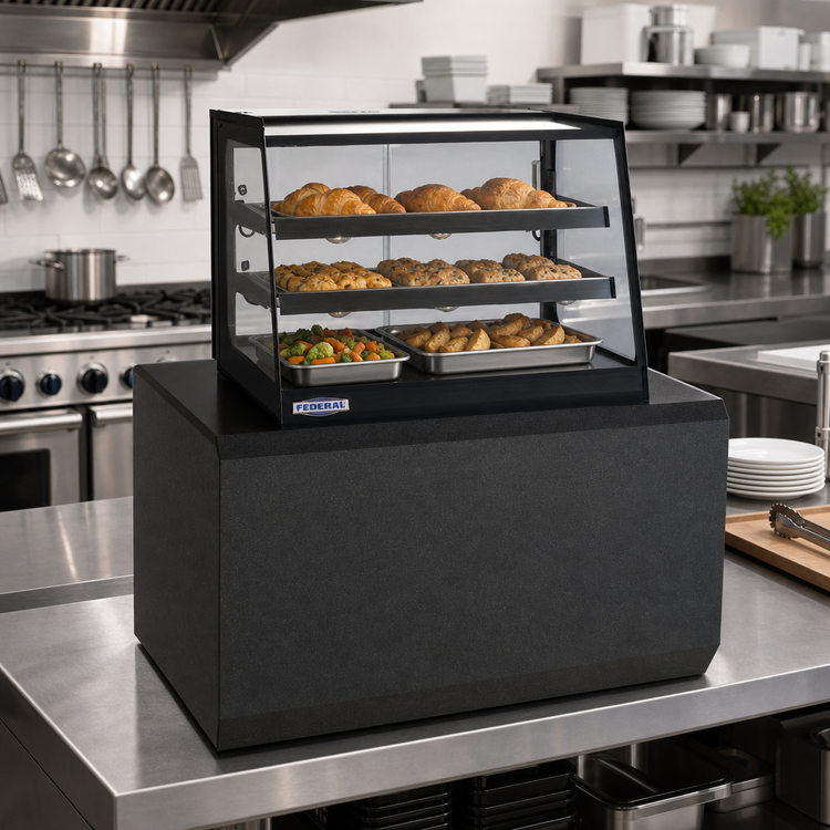 Product image #2 for Federal Industries Elements 24-Inch Countertop Heated Food Merchandiser with Black Trim and 2 Adjustable Shelves