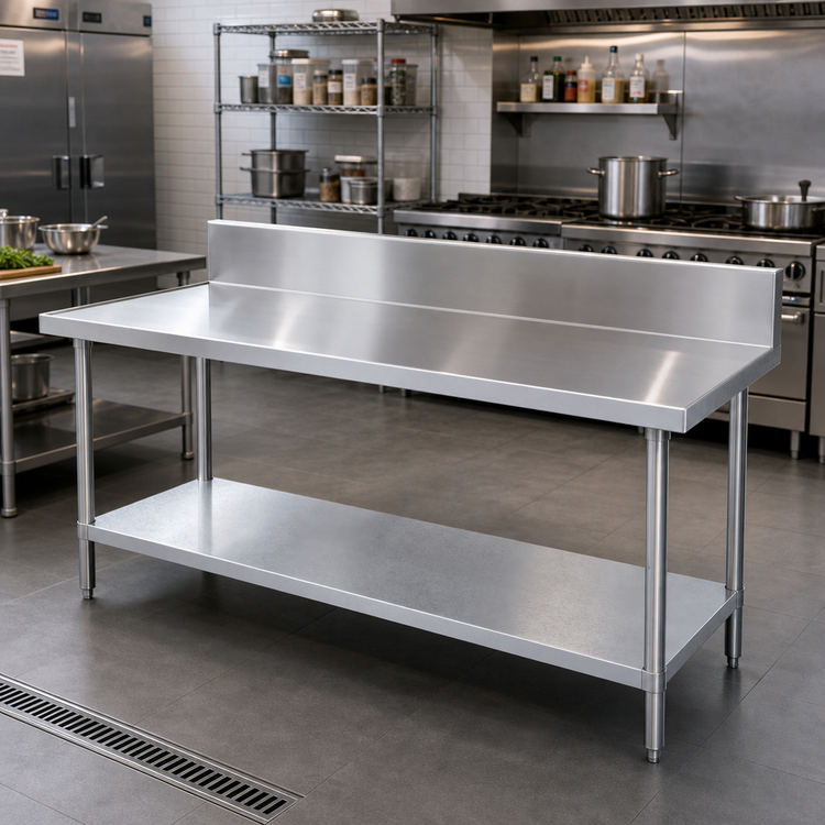 Product image #2 for Advance Tabco 72" W x 36" D 14-Gauge 304 Stainless Steel Work Table with 10" Backsplash and Galvanized Undershelf