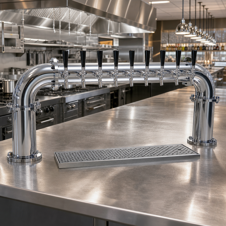 Product image #2 for Glastender Pipe Pass-Thru Countertop Air-Cooled Draft Dispensing Tower with 8 Stainless Steel Faucets