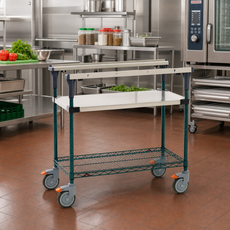 Product image #2 for Metro PrepMate MultiStation 18 x 36 Prep Cart with Solid Stainless Steel Shelf and MetroSeal 3 Epoxy-Coated Wire Shelf
