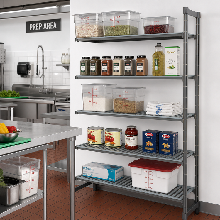 Product image #2 for Cambro Camshelving Basics Plus 60 x 18 x 84 Inch 5-Tier Vented Add-On Polymer Shelving Unit, Brushed Graphite