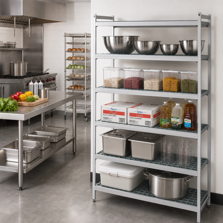 Product image #2 for Fermostock 5-Tier Stationary Starter Shelving Unit with Polymer Inserts, 68W x 14D x 83H, Gray Anodized Aluminum