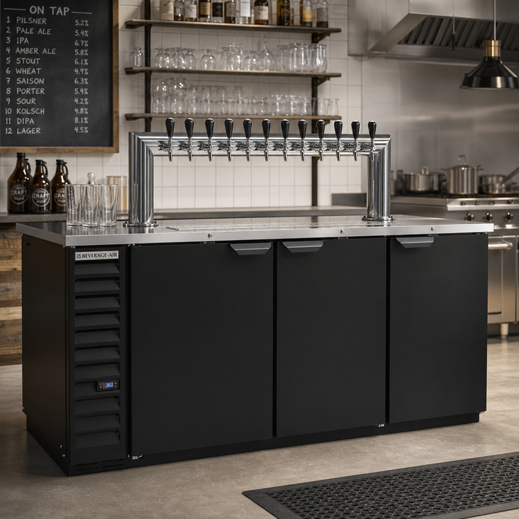 Product image #2 for Beverage-Air 78-Inch Direct Draw Beer Dispenser with 12-Tap Tower, 4 Half-Keg Capacity, 3 Doors, Black Exterior