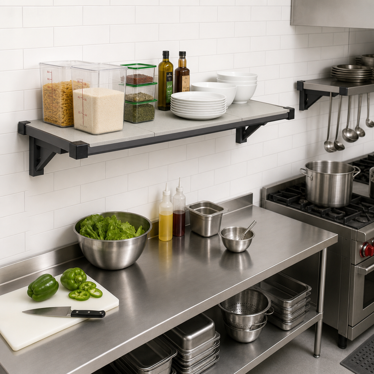 Product image #2 for Cambro Camshelving Elevation Wall-Mounted Add-On Solid Shelf Kit, 18 x 30 Inches, Brushed Graphite