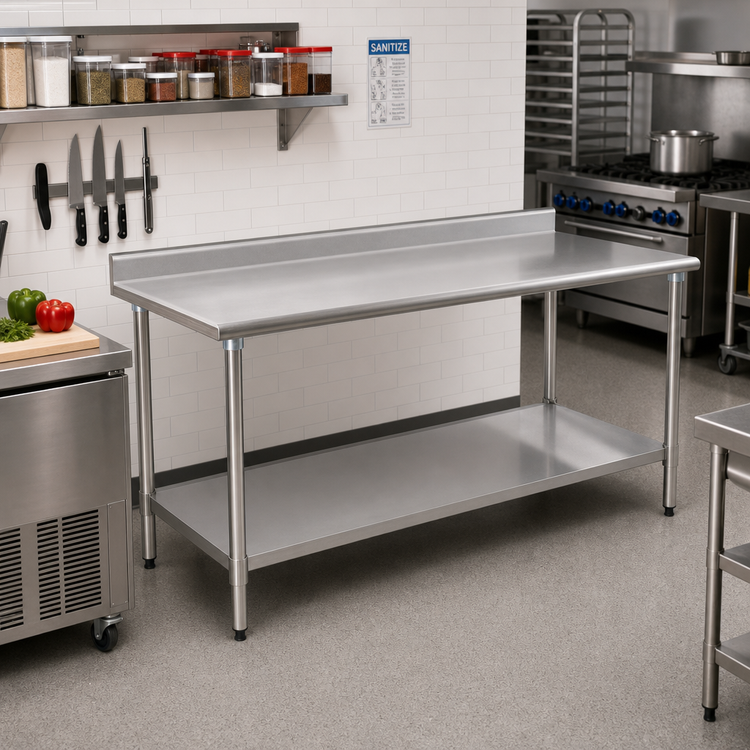 Product image #2 for BlendPort® Budget Series 60 in. W x 24 in. D 430 Stainless Steel Work Table with Backsplash and Undershelf