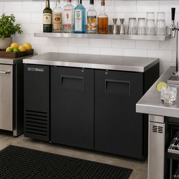 Product image #2 for True 48-Inch Two-Section Back Bar Cooler with Solid Swing Doors and Stainless Steel Top