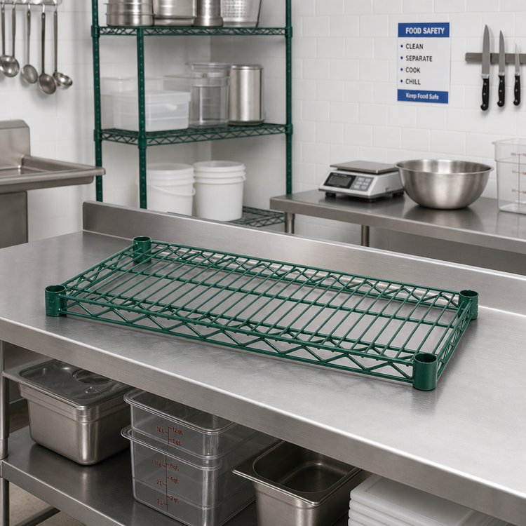 Product image #3 for Advance Tabco Special Value Series Heavy Duty Wire Shelf, 30 Inches W x 14 Inches D, Green Epoxy Coated
