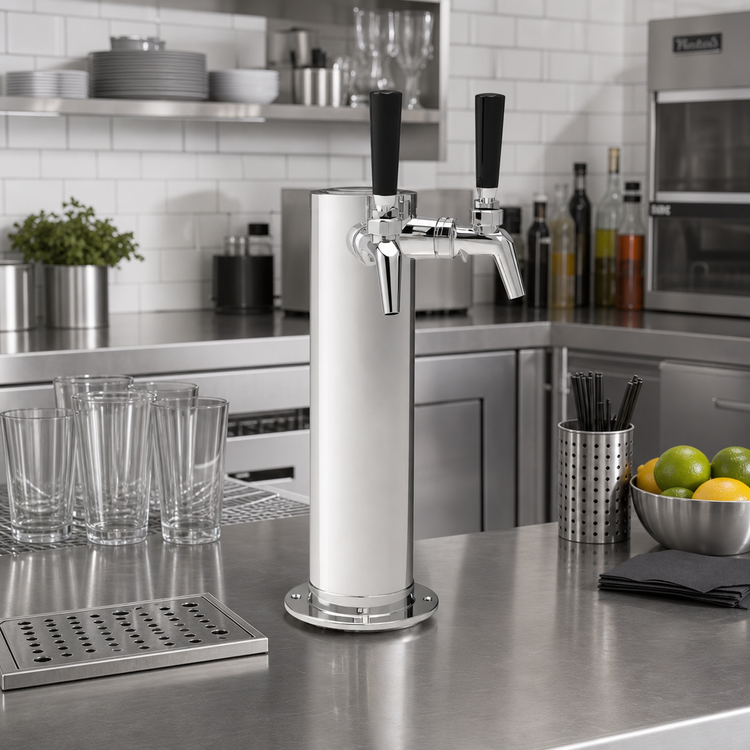 Product image #2 for Perlick Air-Cooled Countertop Draft Arm Beer Tower with 2 Faucets, Polished Chrome