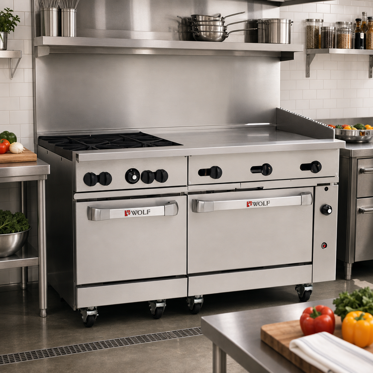Product image #2 for Wolf Challenger XL 60-Inch Gas Restaurant Range with 4 Burners, 36-Inch Thermostatic Griddle, Standard Oven, and Convection Oven