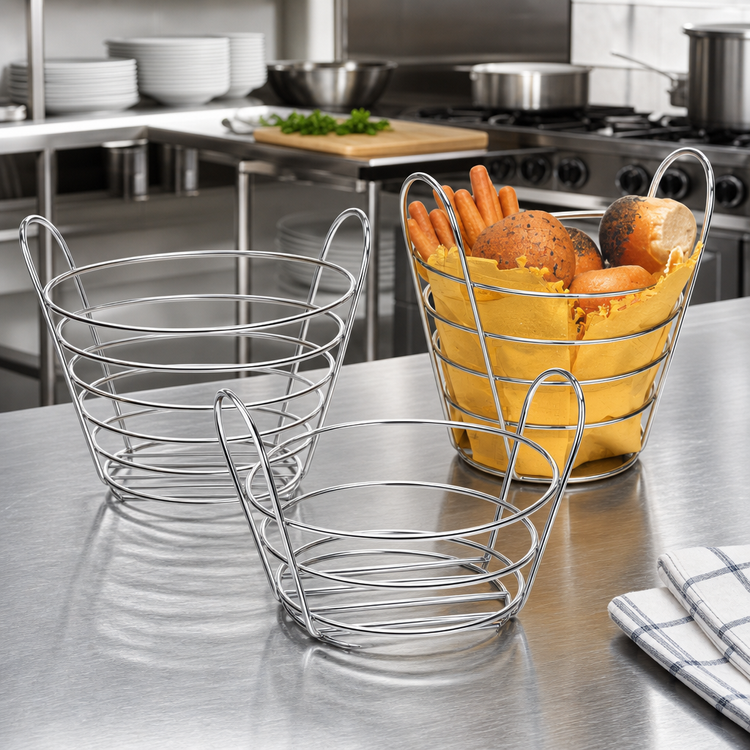 Product image #2 for 7-Inch Round Chrome Wire Serving Basket with Loop Handles