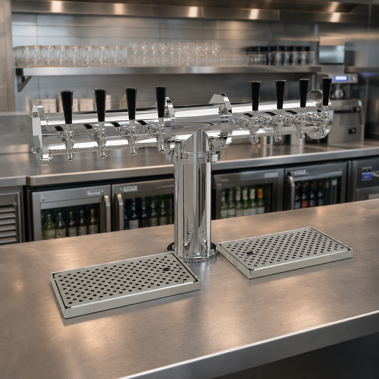 Product image #2 for Glastender Pipe Tee Countertop Draft Dispensing Tower with 8 Faucets, Glycol-Cooled, Mirror Finish