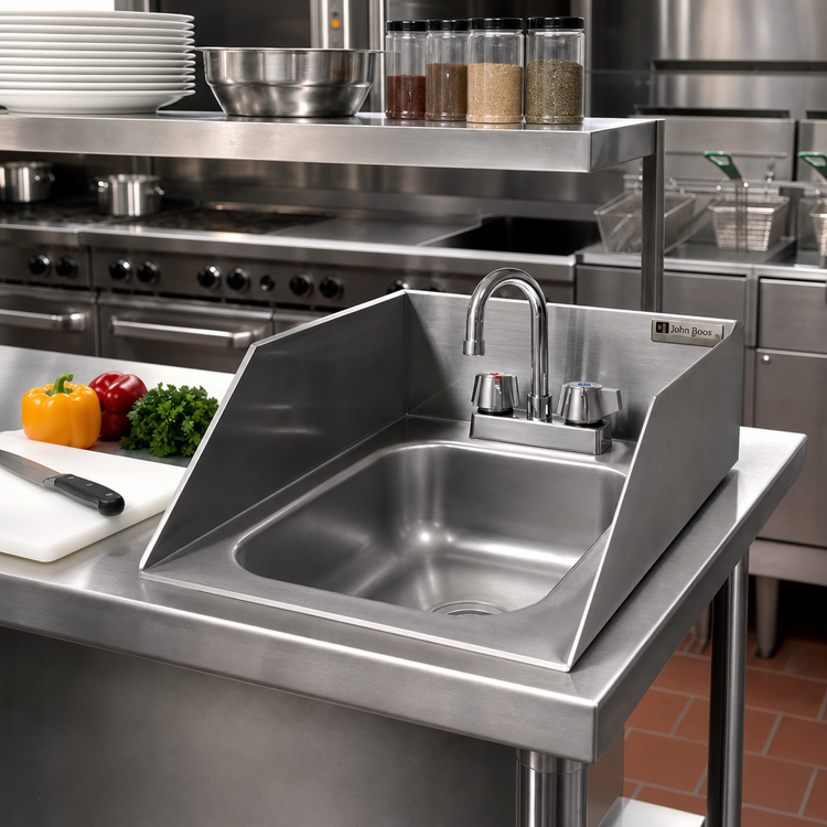 Product image #2 for John Boos Pro-Bowl Drop-In 1-Compartment Stainless Steel Hand Sink, 10 x 14 x 5 Bowl, with Economy Gooseneck Faucet and Side Splashes