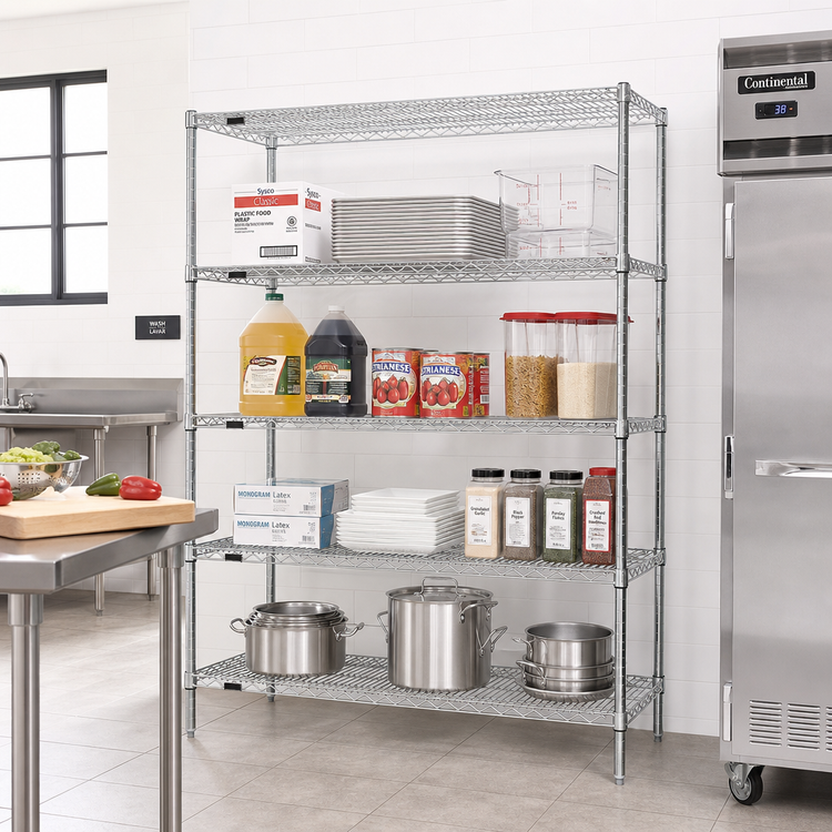 Product image #2 for EAGLEbrite Red-i-Pak 4-Tier Stationary Wire Shelving Unit, 60 x 18 x 74 Inches, Zinc Finish