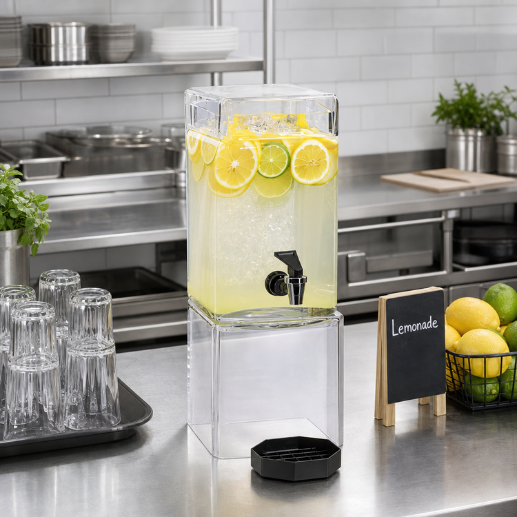 Product image #2 for Cal-Mil 1.5 Gallon Square Clear Acrylic Beverage Dispenser with Ice Chamber and Drip Tray