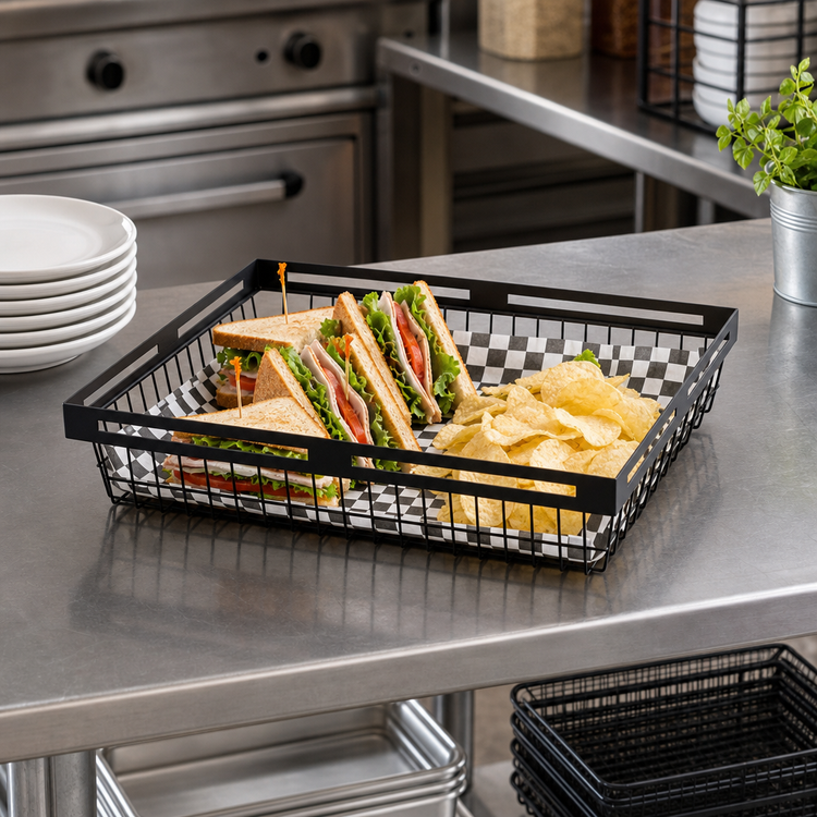 Product image #3 for American Metalcraft Nestable Rectangular Metal Serving Basket, 15 x 12 Inch, Black