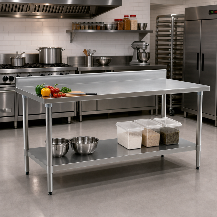 Product image #2 for Spec-Master 84-Inch x 36-Inch Stainless Steel Work Table with 4-1/2-Inch Backsplash and Undershelf