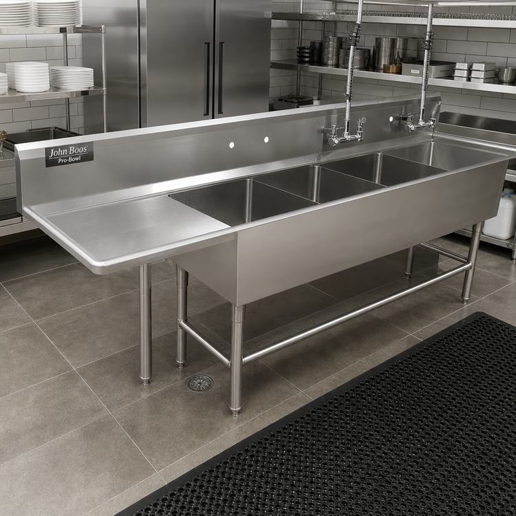 Product image #2 for John Boos Pro-Bowl 4-Compartment Stainless Steel Sink with Left Drainboard