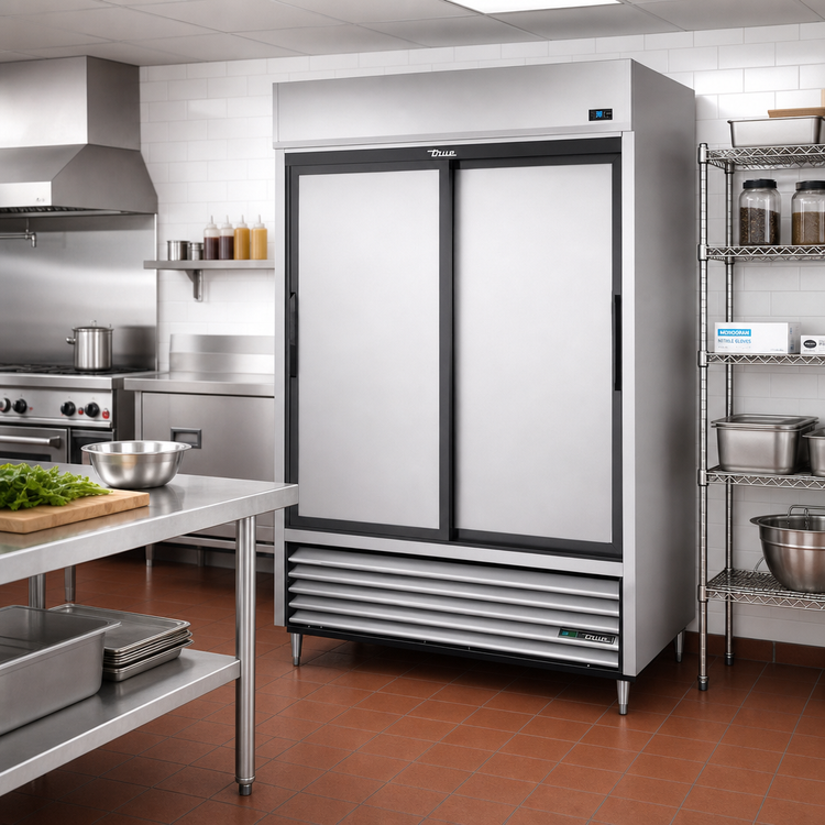 Product image #2 for True TSD-47-HC 2 Section Reach-In Refrigerator with Stainless Steel Solid Sliding Doors