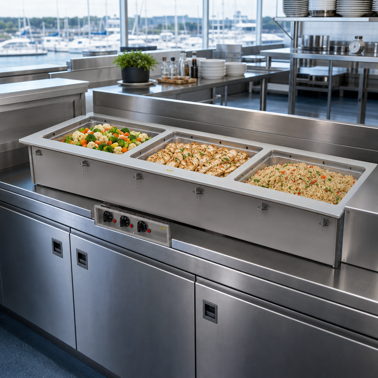 Product image #2 for Vollrath Short-Side Marine Grade Drop-In Hot Well, 3 Full-Size Pans, Infinite Controls, 120V