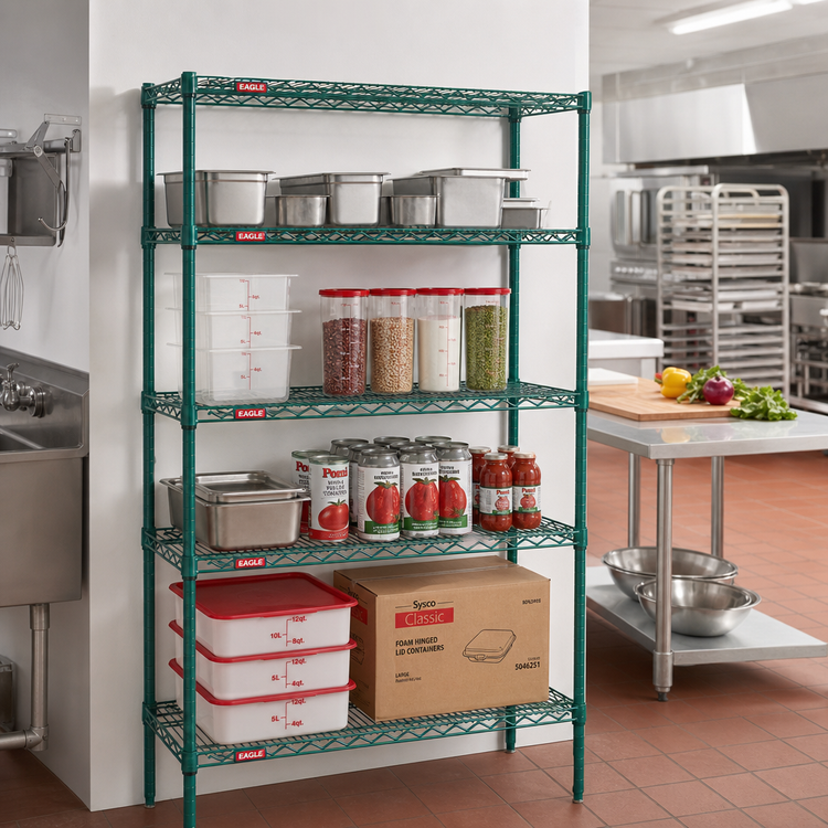 Product image #2 for Eagle Valu-Gard 60-Inch x 18-Inch x 74-Inch 4-Tier Wire Shelving Starter Unit, Green Epoxy