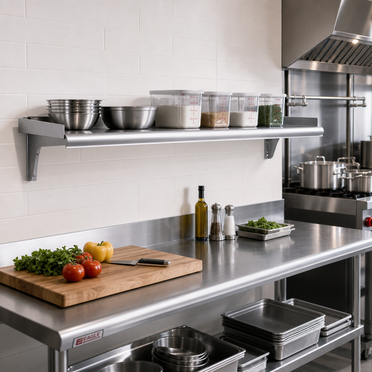 Product image #2 for Eagle Snap-n-Slide 60-Inch W x 15-Inch D Wall-Mounted Stainless Steel Shelf with Rolled Front Edge