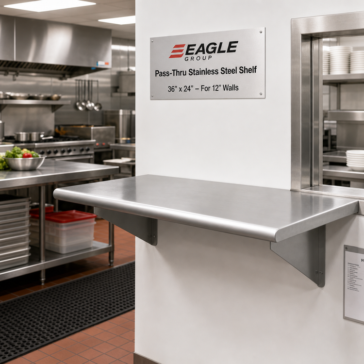 Product image #2 for Eagle Group Pass-Thru Stainless Steel Shelf, 36 x 24 Inch, For 12-Inch Walls