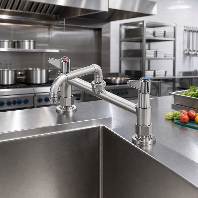 Product image #2 for Equip 8-Inch Deck Mount Low-Lead Mixing Faucet with 6-Inch Swing Nozzle