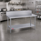 Thumbnail image #2 for Duke Manufacturing 314-3072-10R 72 x 30 Inch Stainless Steel Work Table, 14-Gauge 300 Series Top, 10-Inch Riser, Galvanized Undershelf