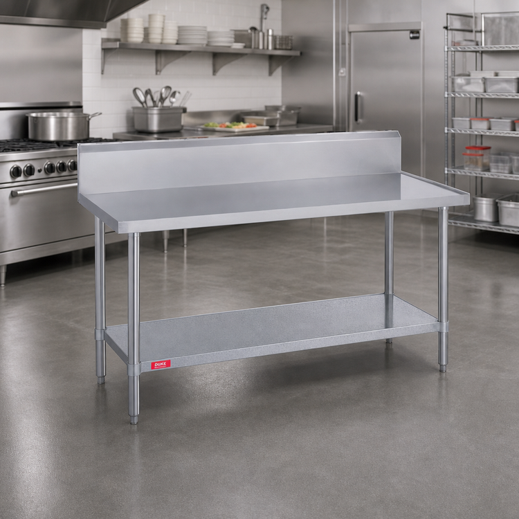 Product image #2 for Duke 72 Inch x 30 Inch Stainless Steel Work Table with 10 Inch Riser, Marine Edge, and Galvanized Undershelf
