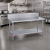 Thumbnail image #2 for Duke 72 Inch x 30 Inch Stainless Steel Work Table with 10 Inch Riser, Marine Edge, and Galvanized Undershelf