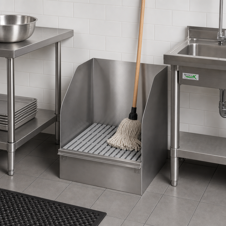 Product image #2 for John Boos Flush Floor Mount Stainless Steel Mop Sink with Fiberglass Subway-Style Grate, 21-7/8" x 23-7/8" x 30-1/4"