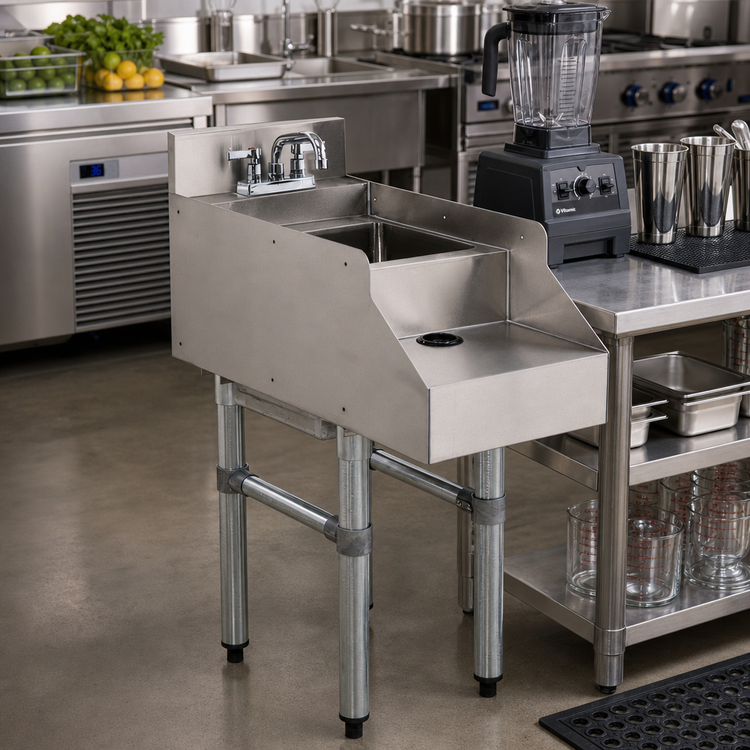 Product image #2 for Advance Tabco Underbar Basics 18-Inch Freestanding Stainless Steel Blender Station with Dump Sink and Deck-Mount Faucet
