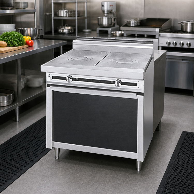 Product image #2 for Titan JTRH-2FHT 36" Heavy Duty Gas Range with (2) French Hot Tops and Cabinet Base