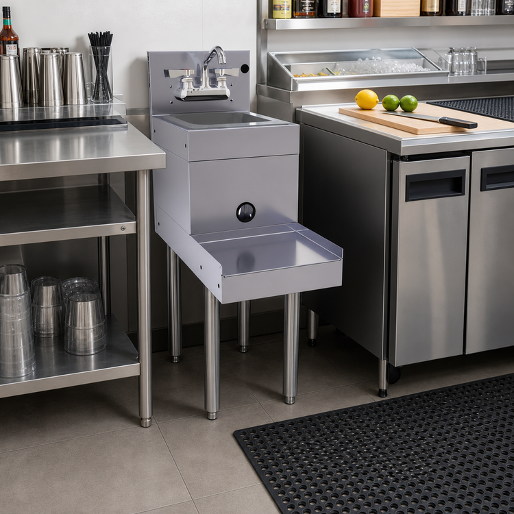 Product image #2 for Glastender Freestanding Stainless Steel Underbar Blender Station with Dump Sink, 14 Inch x 29 Inch