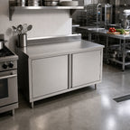 Thumbnail image #2 for John Boos 4CH6R5-3648 48"W x 36"D Stainless Steel Enclosed Work Table with Hinged Doors, 16-Gauge 300-Series Top and 5" Backsplash