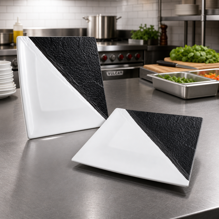 Product image #3 for Winco Ardesia Visca 13-Inch Square Porcelain Platter, Dual Texture, Black & White, 2/Pack