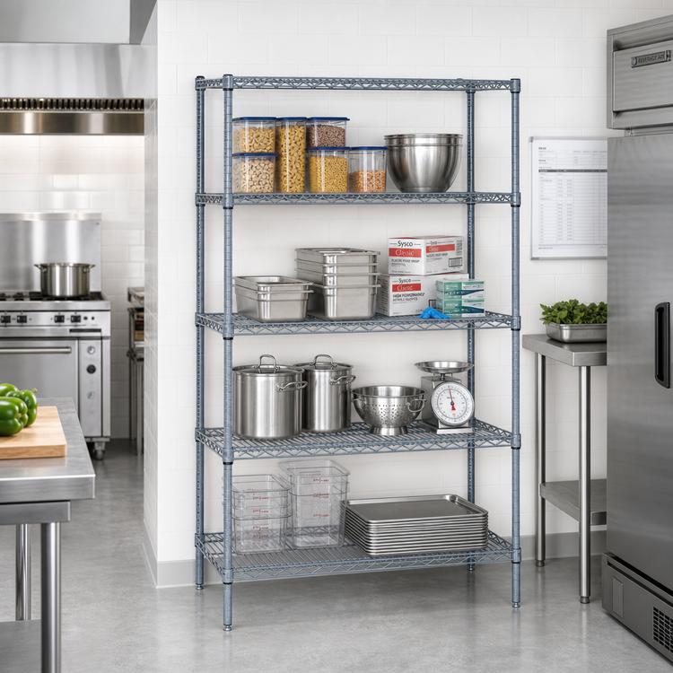 Product image #2 for Quantum 36-Inch W x 24-Inch D x 63-Inch H Wire Shelving Starter Kit, 5-Shelf, Gray Epoxy Antimicrobial Finish