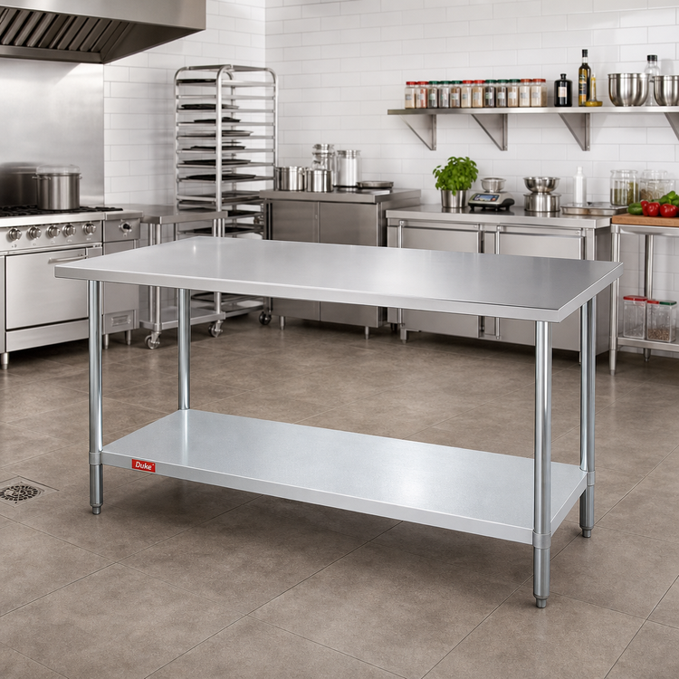 Product image #2 for Duke Manufacturing 84-Inch Stainless Steel Work Table with Galvanized Undershelf and Posts