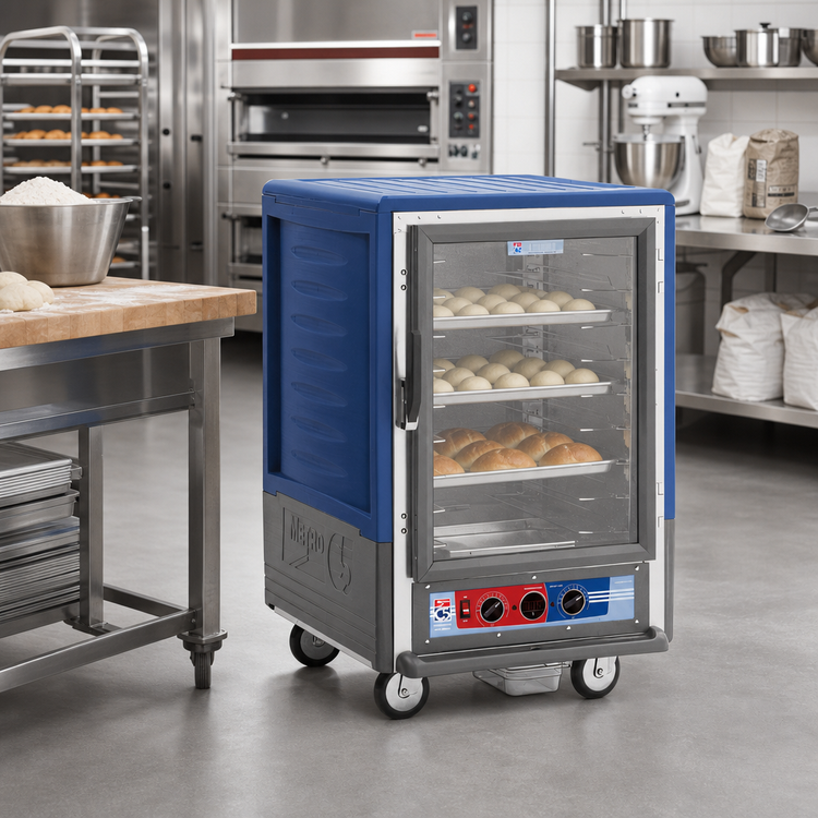 Product image #2 for Metro C5 3 Series Half-Height Mobile Moisture Heated Holding and Proofing Cabinet with Blue Insulation Armour and Clear Polycarbonate Door