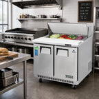 Thumbnail image #2 for Everest Refrigeration EPBNSR2 Two-Section Sandwich Prep Table, 10 Cu. Ft., 8-Pan Top, Rear-Mounted Self-Contained Refrigeration, Stainless Steel