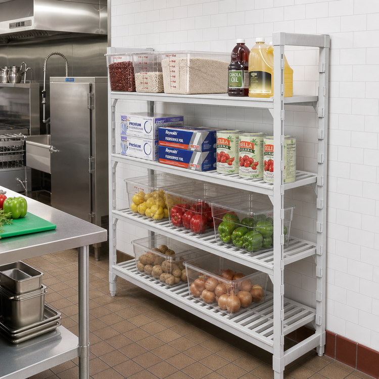 Product image #3 for Cambro Camshelving Premium 24" D x 72" L x 64" H 4-Tier Vented Stationary Add-On Polymer Shelving Unit